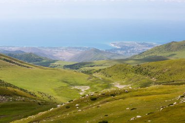 Kırgızistan, Orta Asya 'daki Tianshan Dağlarının panoramik manzarası