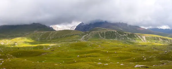 Kırgızistan, Orta Asya 'daki Tianshan Dağlarının panoramik manzarası