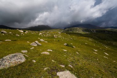 Kırgızistan, Orta Asya 'daki Tianshan Dağlarının panoramik manzarası
