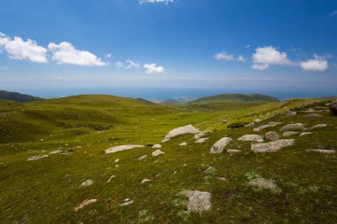 Kırgızistan, Orta Asya 'daki Tianshan Dağlarının panoramik manzarası