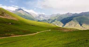 Kırgızistan, Orta Asya 'daki Tianshan Dağlarının panoramik manzarası