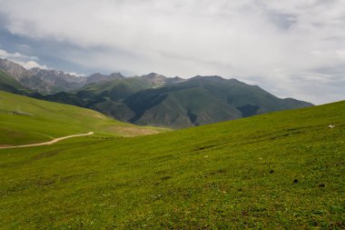 Kırgızistan, Orta Asya 'daki Tianshan Dağlarının panoramik manzarası