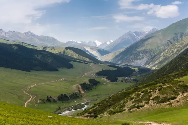 Kırgızistan, Orta Asya 'daki Tianshan Dağlarının panoramik manzarası