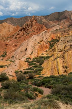Kırgızistan 'daki Tian Shan dağlarındaki Terskey Ala-Too dağ sırasının Peri Masalı Kanyonu (Canyon Skazka)