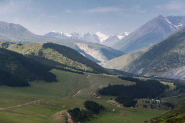 Kırgızistan, Orta Asya 'daki Tianshan Dağlarının panoramik manzarası
