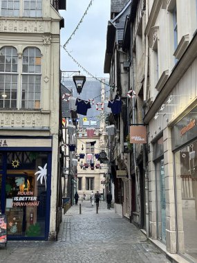 Rouen eski kasaba sokağı, Normand, Fransa 