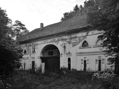 Litvanya 'nın Kaunas ilçesinde terk edilmiş Neoklasik Belvederis malikanesi 