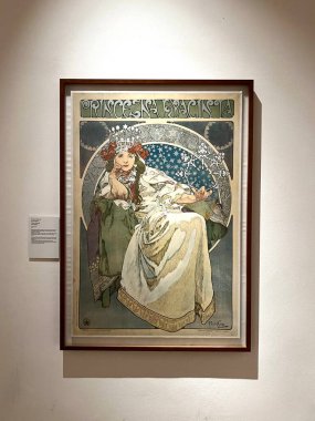 Prag, Çek Cumhuriyeti - 15 Şubat 2024: Prag Mucha Müzesi. Alphonse Mucha 'nın 