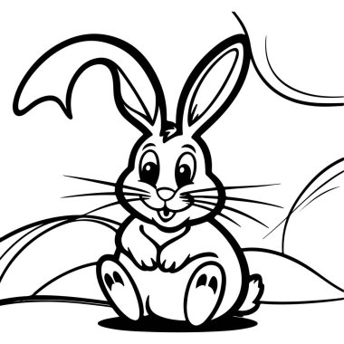 Karakter Tavşanı Ayarla 'nın şirin siyah beyaz çizimi