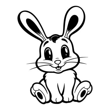 Karakter Tavşanı Ayarla 'nın şirin siyah beyaz çizimi