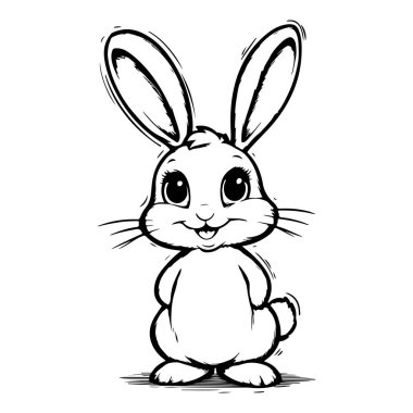 Karakter Tavşanı Ayarla 'nın şirin siyah beyaz çizimi
