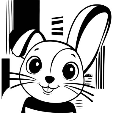 Karakter Tavşanı Ayarla 'nın şirin siyah beyaz çizimi 