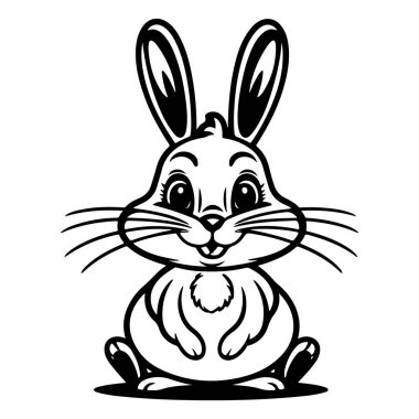 Karakter Tavşanı Ayarla 'nın şirin siyah beyaz çizimi 