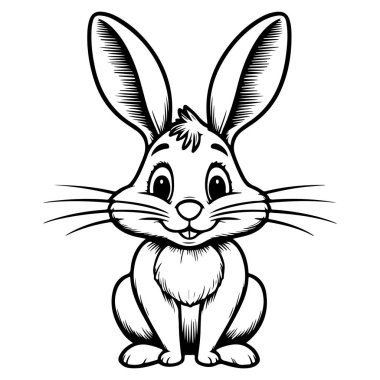 Karakter Tavşanı Ayarla 'nın şirin siyah beyaz çizimi 