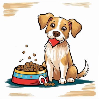 Şirin köpekler bir kase yiyecekle kalbi ısırır.