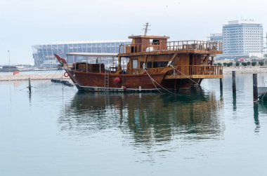 Traditional Dhow boats opposite National Museum of Qatar, Doha, Qatar