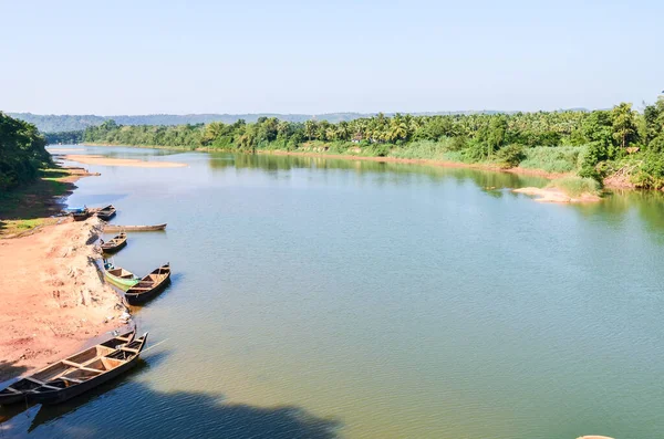 River Lush Green River Bank Sand Mining Boats Polali Mangalore — Stock Photo, Image