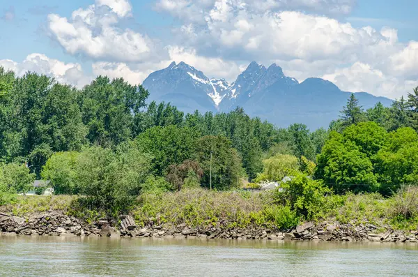 stock image Golden Ears Mountains seen from Langley Fort, Canada, BC