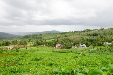 Kannur Dist, Kerala, Hindistan 'daki Vilakkannur tepelerinin ve vadilerinin manzarası.
