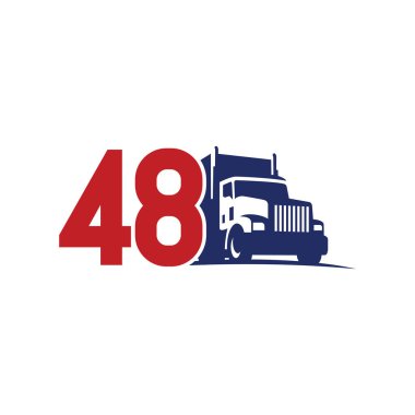 A bold and memorable logo design featuring a semi-truck integrated with the number 48. clipart