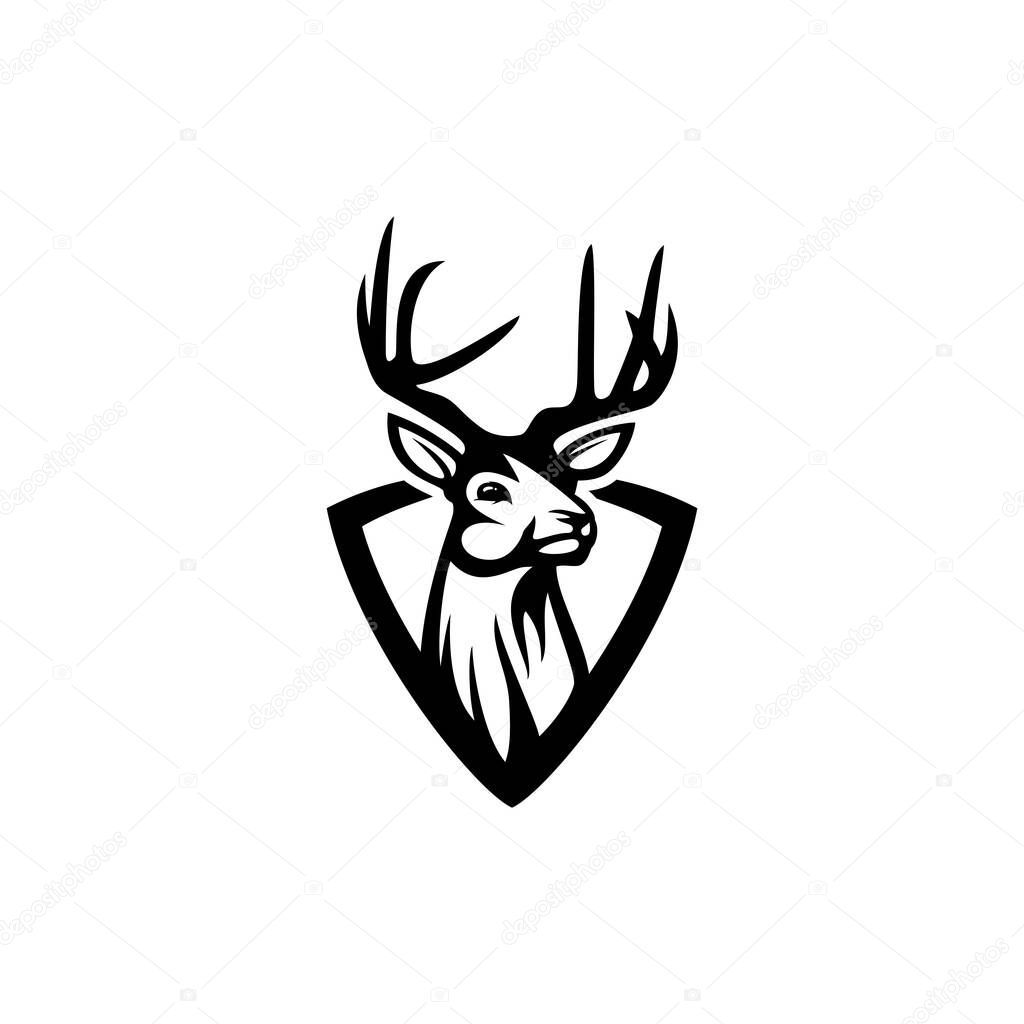 Black and white illustration of a deer's head