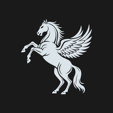 Koyu bir arka planda ayrıntılı kanatları ve yelesi olan bir Pegasus 'un stilize edilmiş bir tasviri.