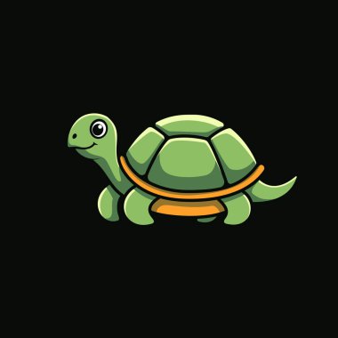 cheerful, green cartoon turtle with a detailed shell, set against a black background, making it visually appealing and charming. clipart