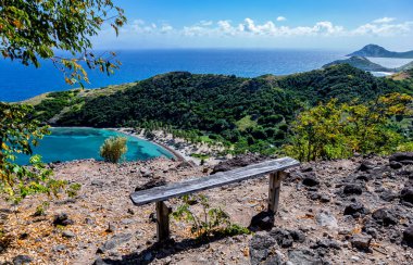 Beach Anse Pompierre, Terre-de-Haut, Iles des Saintes, Les Saintes, Guadeloupe, Lesser Antilles, Caribbean. View from the Morne Morel hiking trail.