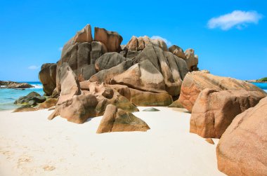 Anse Cocos Beach, Island La Digue, Republic of Seychelles, Africa.Granite rocks on the Anse Cocos Beach, Island La Digue, Republic of Seychelles.