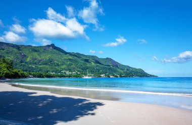 Beau Vallon Beach, Island Mahe, Republic of Seychelles, Africa.  Beau Vallon Beach is situated in the west of Island Mahe.