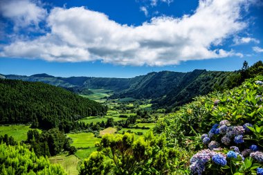 Lagoa das Sete Cidades, Yedi Şehrin Krateri, Sao Miguel Adası, Azores, Acore, Portekiz, Avrupa.  
