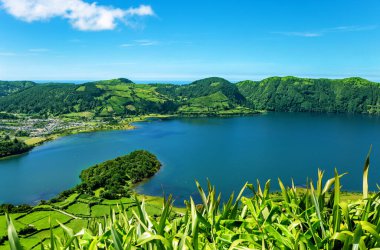 Lagoa Azul, Lagoa das Sete Cidades, Sao Miguel Adası, Azores, Acore, Portekiz, Avrupa