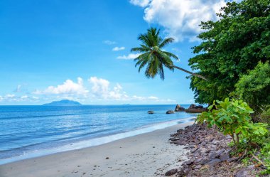 Beau Vallon, Island Mahe, Republic of Seychelles, Africa.  Island Silhouette seen from Island Mahe, Seychelles.