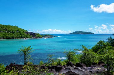 Island Conception, Port Launay Marine Park, Island Mahe, Republic of Seychelles, Africa.Island Conception lies in Port Launay Marine Park, Island Mahe, Seychelles. clipart