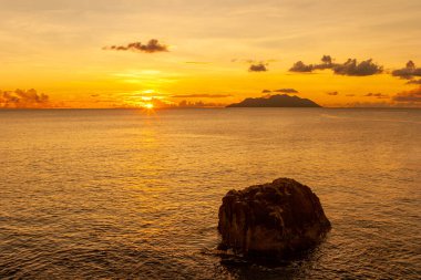 Island Silhouette, Indian ocean, Republic of Seychelles, Africa.Island Silhouette seen from Island Mahe. Seychelles.