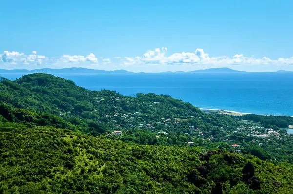 Island Mahe, Republic of Seychelles, Africa.Island Praslin and Island La Digue in the background, Seychelles.