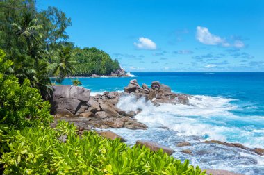 Petite Police Beach, Island Mahe, Republic of Seychelles, Africa. Petite Police Beach is situated in the south of Island Mahe, Seychelles.