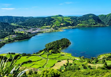 Lagoa Azul, Lagoa das Sete Cidades, Sao Miguel Adası, Azores, Acore, Portekiz, Avrupa