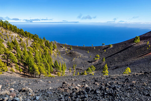 Вулканический ландшафт вдоль Рута-де-лос-Вулканы, остров Ла-Пальма, Канарские острова, Испания, Европа