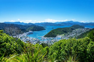 Picton ve Waikawa, Marlborough Sesleri, Güney Adası, Yeni Zelanda, Okyanus