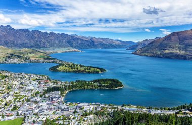 Queenstown Kasabası, Wakatipu Gölü, Otago, Güney Adası, Yeni Zelanda, Okyanus