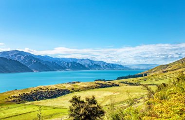 Hawea Gölü ve dağlar, Otago, Güney Adası, Yeni Zelanda, Okyanusya