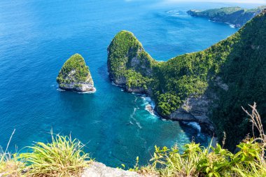 Kaya oluşumu T-Rex, Kelingking Sahili, Ada Nusa Penida, Endonezya, Güneydoğu Asya.