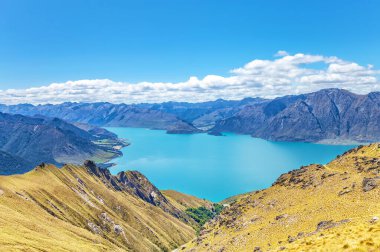 Hawea Gölü ve dağlar, Otago, Güney Adası, Yeni Zelanda, Okyanusya