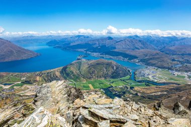 Queenstown ve göl Wakatipu, Otago, South Island, Yeni Zelanda, Oceania