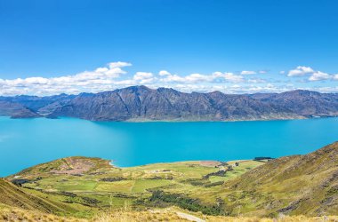 Hawea Gölü ve dağlar, Otago, Güney Adası, Yeni Zelanda, Okyanusya