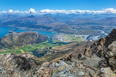Queenstown ve göl Wakatipu, Otago, South Island, Yeni Zelanda, Oceania