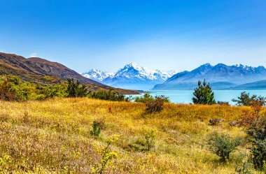 Pukaki Gölü, Canterbury, Güney Adası, Yeni Zelanda, Okyanusya ile Cook Dağı