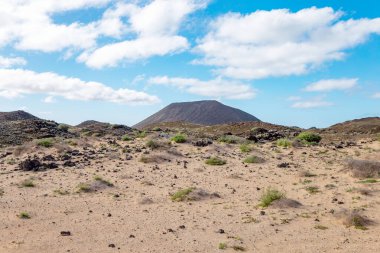 Volkanik tepe manzarası, Lobos Adası, Kanarya Adaları, İspanya, Avrupa. 