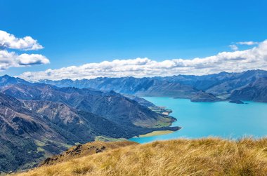 Hawea Gölü ve dağlar, Otago, Güney Adası, Yeni Zelanda, Okyanusya